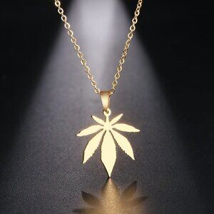 Refine Maple Leaves Delicate Dainty 14K Gold Plated Necklace, EVGG1079